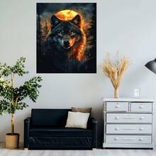 Pintura Acuarela de Lobo bajo la Luz de la Luna 2D Plana, 1 Pieza - Arte Moderno de Lobo Enmarcado y Decoración de Pared Completa, Impresión en Lienzo Envuelto de 12x16 Pulgadas, Imagen de Lobo Aullando en la Noche para Dormitorio, Decoración de Oficina - Obra de Arte Elegante de Animal o Regalo, 2D - Enmarcado - Ver 5