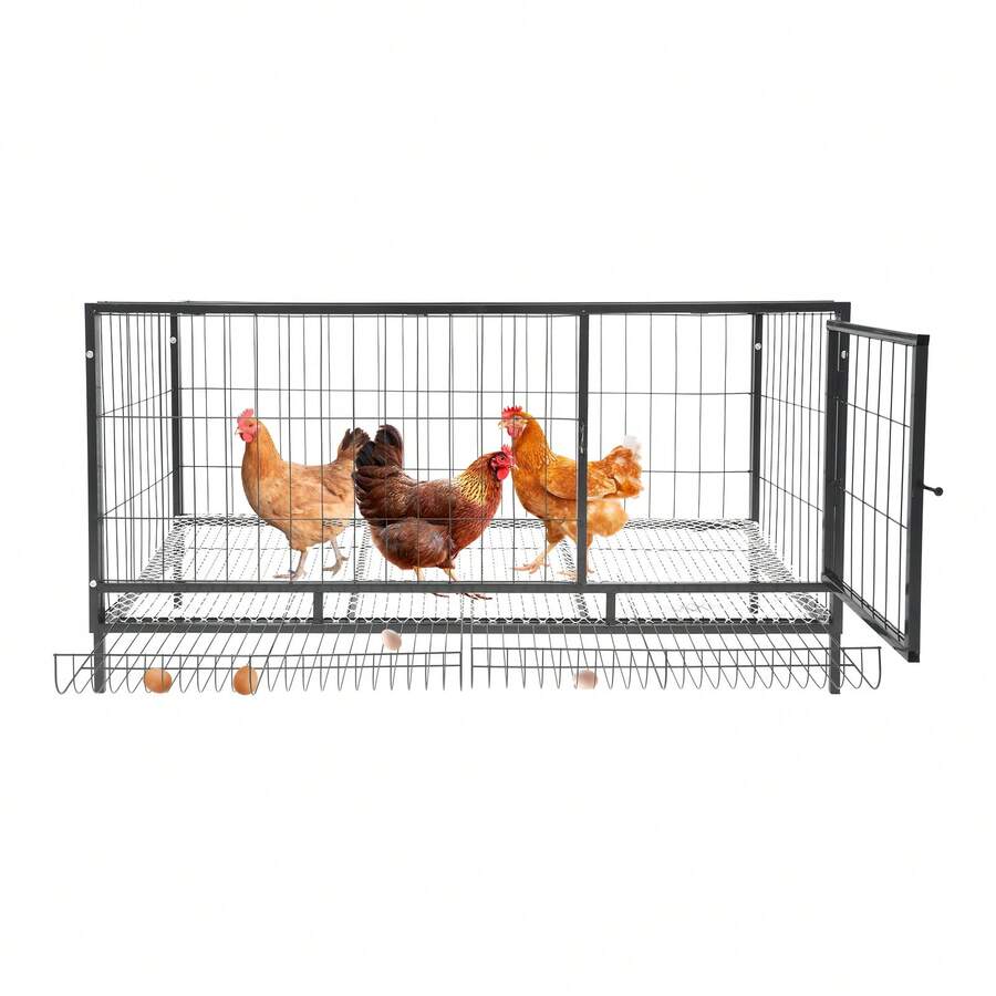 Bird Enclosure With Automatic Egg Collection, Indoor & Outdoor Metal Duck Coop, Black Poultry House, Chicken Run For Backyard Chickens And Small Animals
