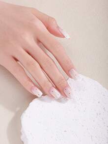 Autocollants pour ongles sans colle rose corail, décalcomanies pour ongles imperméables, couleur unie vert oignon rose dégradé couverture complète - Rose pâle - Voir 5