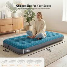 Air Mattress Inflatable Bed Sleeping Pad For Camping, Patterned Flocking Blue - Blue - View 2