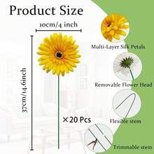 2/6/12pcs Artificial African Daisy, Silk African Daisy Flowers, Fake Sunflower, Bulk Artificial Flower Bouquet, Suitable For Wedding Bridal Bouquet, Party, Home Kitchen Decor, Garden Decor, Outdoor Plants, Gardening, Artificial Flowers, Autumn Decor - Yellow - View 2