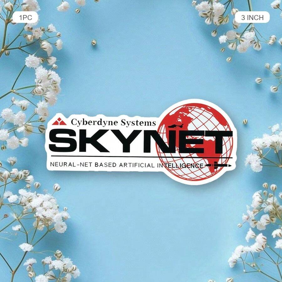 (1片) 3英吋防水可移除PVC乙烯基貼紙貼花 - Cyberdyne Systems Skynet標誌搭配紅色地球AI機器人設計貼紙，適用於筆電、水壺、筆記本、計畫本、剪貼簿 - 未來科技Y2K美學貼紙，適合Z世代女性、科幻迷、AI愛好者、機器人與賽博龐克裝飾，甜美酷感貼紙 - 3*1.35英寸 - 查看 1
