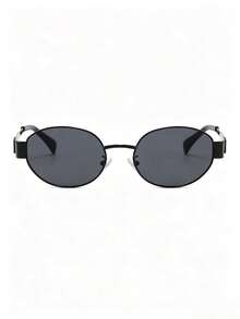 1 Pair Black Oval Fashion Glasses, Metal Material Suitable For Street, Driving, Travel, Fashion Matching, Versatile Daily Wear, Fashionable Accessory - Black - View 6