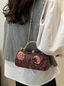Women's Mini Fashionable Handheld & Crossbody Shiny Box Clutch Bag - Red Violet - View 4