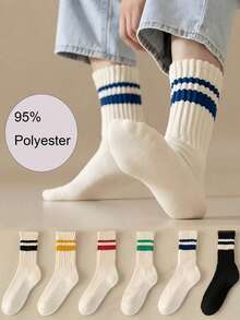 1/5 pares de calcetines de media caña para hombres de diseño de moda, que absorben la humedad, con rayas y patrones de letras, estilo de calle japonés, adecuados para uso diario - Multicolor - Ver 2