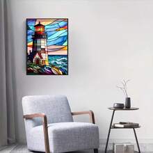 1PC DIY 5D Diamond Painting Kit Lighthouse Pattern - Round Full Diamond Art Mosaic Craft, Home Wall Decor, Frameless - No Frame - View 4