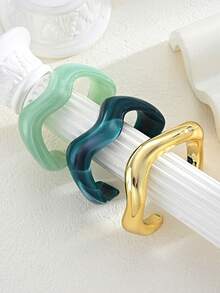 1pc/3pcs Retro Minimalist Wavy Acrylic & CCB Material Bangle Bracelet, Versatile Daily Wear, Stackable, Perfect Gift Choice - Multicolor - View 9