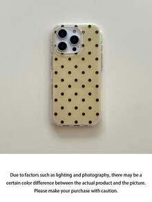Minimalist Cute Black & White Polka Dot Pattern Fashion Phone Case, Compatible With Apple 11 To 17 Series Including Pro Max - Mustard Yellow - View 2