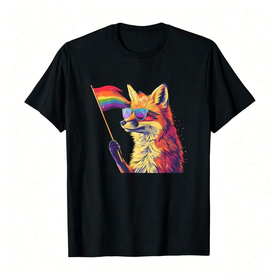 LGBT Fox Rainbow Flag Gay Pride LGBTQ LGBT Pride Month T-Shirt A Women's T-Shirt,Classic Crew Neck Design For Timeless Style,Easy To Pair With Jeans, Shorts And Skirts. - Black - View 1