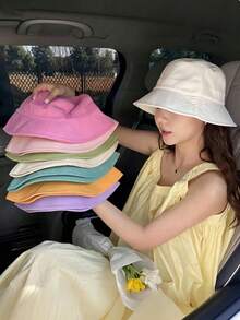 1件女款極簡純色水桶帽，百搭防曬旅行帽，情侶休閒街頭嘻哈帽，適合多種場合，美感設計 - 純色漁夫帽 - 查看 12