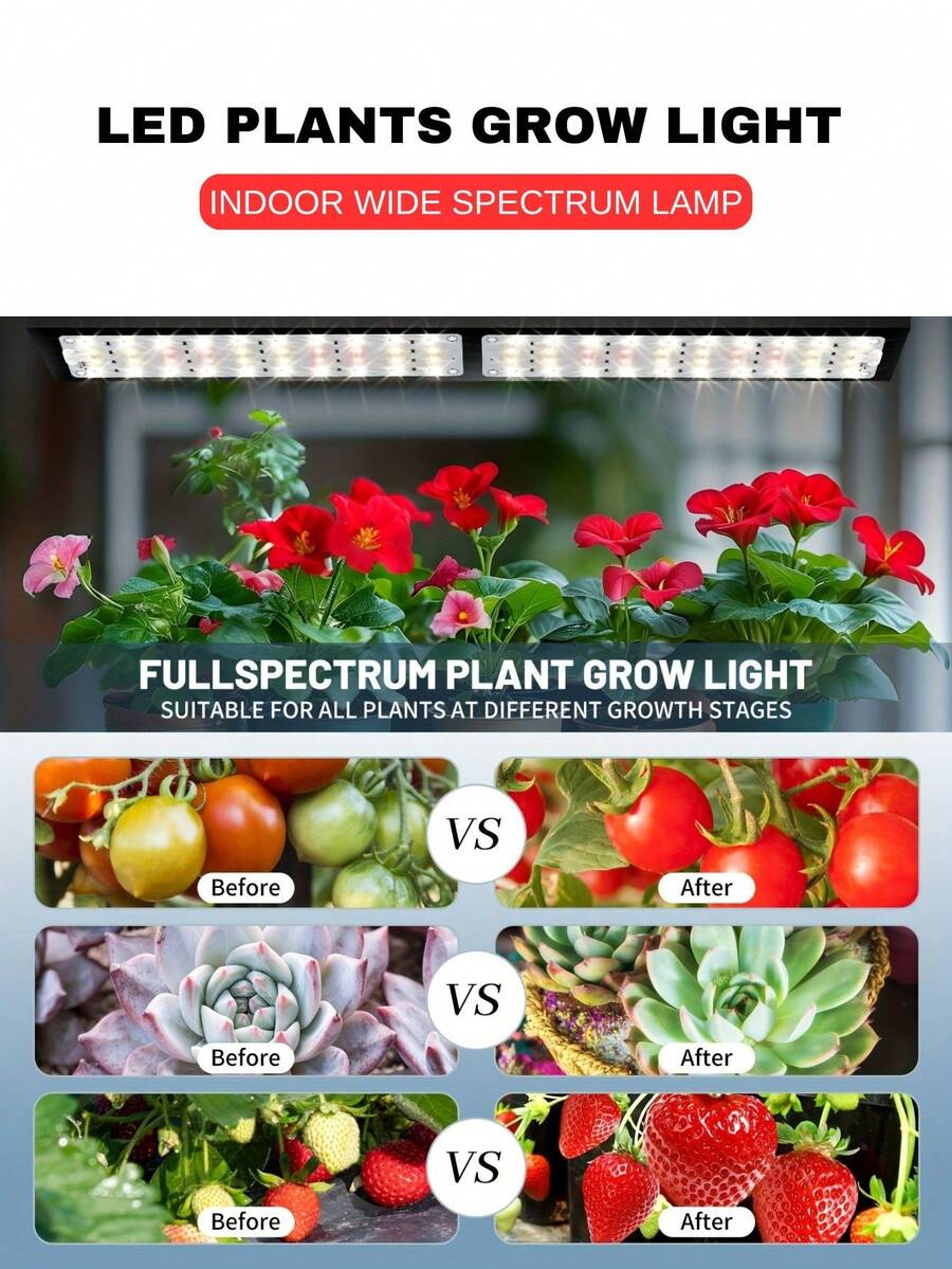 aiinnew 1組全光譜陽光LED植物生長燈，1個控制器可分別控制1-4片燈板，5V USB供電，可調光定時燈板，適用於櫥櫃下方的室內植物、種子苗、花卉與蔬菜，附自動開關設定