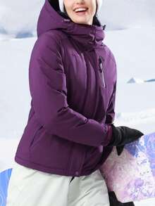 CAMEL CROWN 女士滑雪夹克 防水保暖外套 冬季羊毛雪地外套 连帽滑雪夹克 - 羅馬紫 - 查看 5