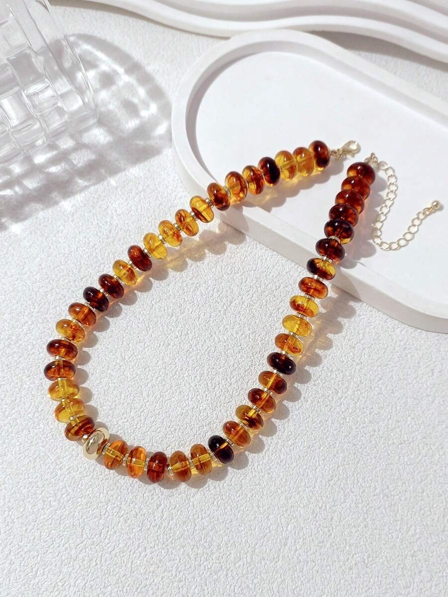 1 buah Kalung Manik-Manik Akrilik Cokelat Tebal Gaya Bohemian Retro Modis untuk Wanita