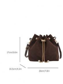 2026 Women's Drawstring Bucket Bag, Large Capacity, Chain Strap Crossbody Bag, Niche Design - Coffee - View 6
