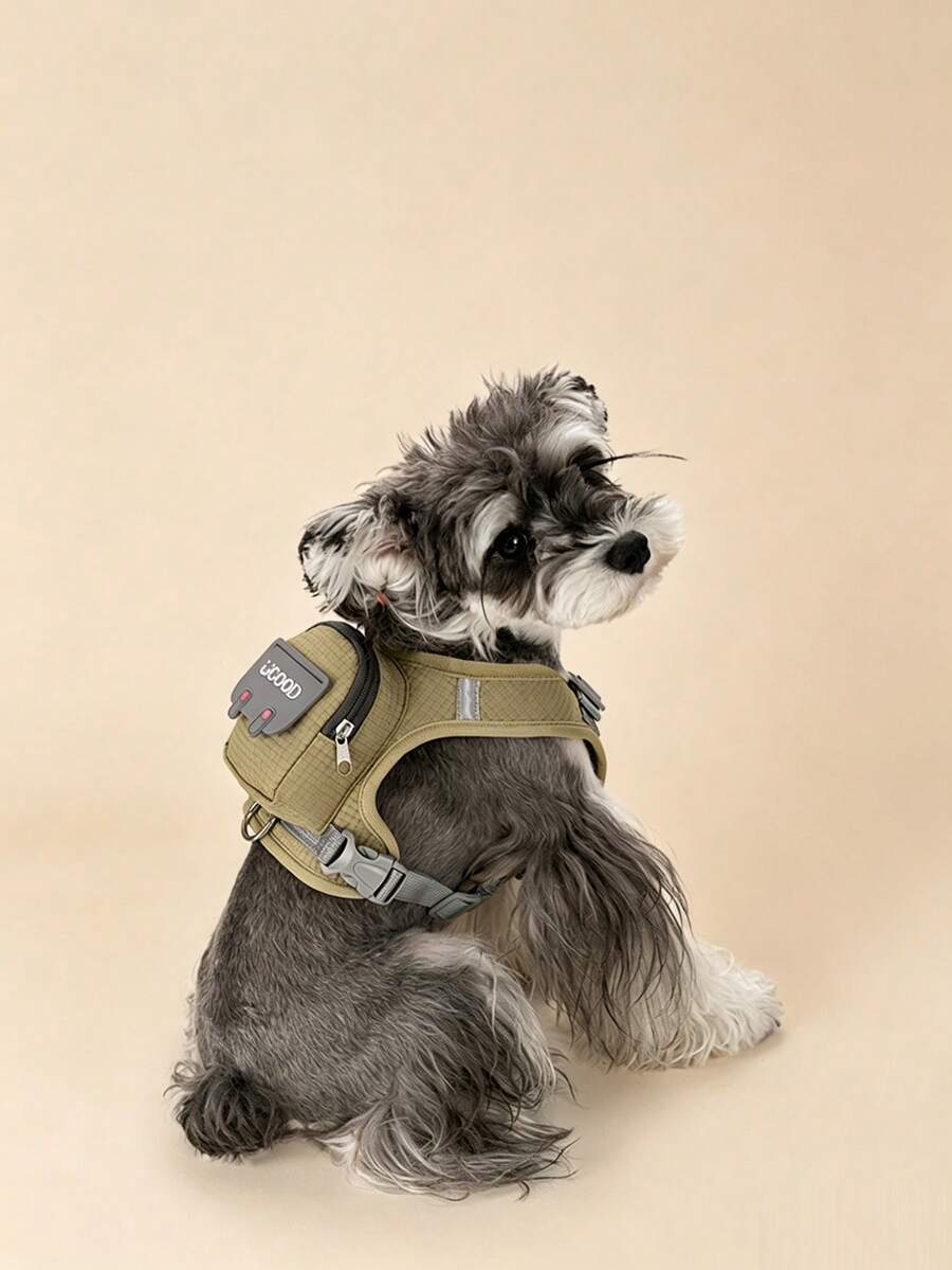 1pc Dopamine Color Cartoon Pet Harness & Leash Set, Breathable Non-Choke Anti-Escape For Small Dogs & Cats Walking - Khaki - View 1