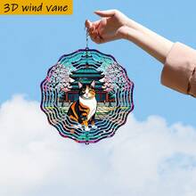 3D 1件裝,三花貓坐在櫻花寺前,「25.5cm/10in*25.5cm/10in 附旋轉掛鉤,360°DIY創意風轉輪」四季創意風格風轉輪套組,風力驅動旋轉,安裝簡單,適合聖誕節、萬聖節及各種節日禮品場景 - 彩色 - 查看 6