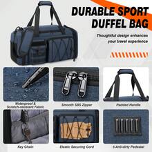 Borsa sportiva impermeabile da uomo da 40 litri con scomparto per scarpe, scomparto per indumenti bagnati, borsa da viaggio espandibile, borsa da palestra da donna, borsa sportiva per fitness, nuoto, viaggi, weekend, nera - Blu - Visualizzare 6