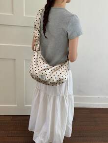 Polka Dot Ins New Versatile Pleated Shoulder Ruffle Drawstring Commuter Dumpling Crossbody Bag - Champagne - View 6