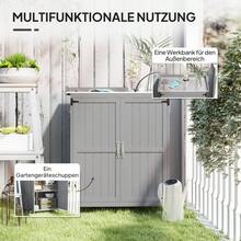 Casetta da giardino, armadietto portautensili da esterno, con piano di lavoro, in legno e acciaio inox, doppia , grigio - grigio - Visualizzare 2