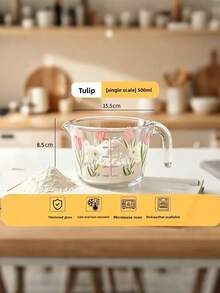 Taza de medición de vidrio con escala, asa, resistente al calor, taza para leche, recipiente para hornear y mezclar - Multicolor - Ver 8