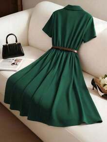 MEXFranclia Vestido de línea A elegante e intelectual con efecto de drapeado en verde apagado, combínalo con accesorios metálicos para un look sofisticadoMEX KAWN - Verde - Ver 2