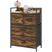Chest Of Drawers, Sideboard, 4 Fabric Drawers, Industrial Design, 60x29x85cm, Brown/Black - Rust Brown - View 8