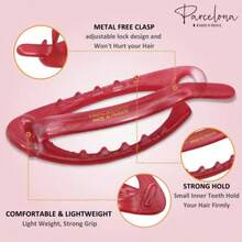 Yqq Parcelona Small Oval French Celluloid Acetate Hair Clip, Ponytail Holder, Metal-Free, For Fine Hair, Durable, Fashionable, Hair Accessories For Girls, Made In France, Bright Red - 鮮紅色 - 查看 3
