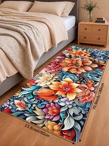 1pc Floral Pattern Non-Slip Oil-Proof Kitchen Mat, Simple Rectangular Waterproof Stain-Resistant Rug, Suitable For Living Room, Bedroom, Hallway, Bathroom And Laundry Room, Polyester Fiber Carpet For Indoor And Outdoor Home Decor - Multicolor - View 11