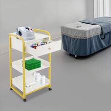 Multi-Functional Mobile Beauty & Hair Salon Organizer Cabinet, 2 Tier Shelves With 1 Drawer, Warm White Rolling Utility Trolley, Wheeled Barber Tool Station, Spa Instrument Storage Holder For Professional Hairdressing And Beauty Parlor - A - View 3