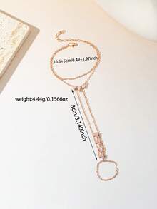 1pc Fashion Elegant Cubic Zirconia Connected Bracelet Minimalist Hand Chain Ring Jewelry For Women, Suitable For Daily, Nightclub Party, Gathering Wear. - Rose Gold - View 4