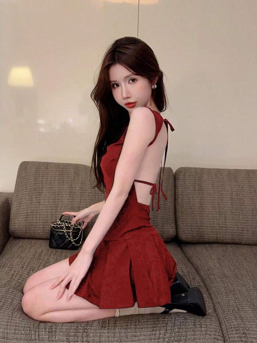 Women Midi Dresses - Red - View 1