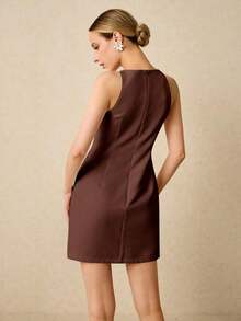 Women Midi Dresses - Mocha Brown - View 2
