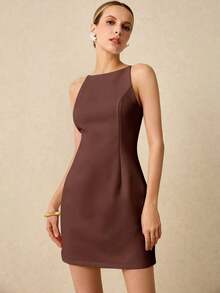 Women Midi Dresses - Mocha Brown - View 12