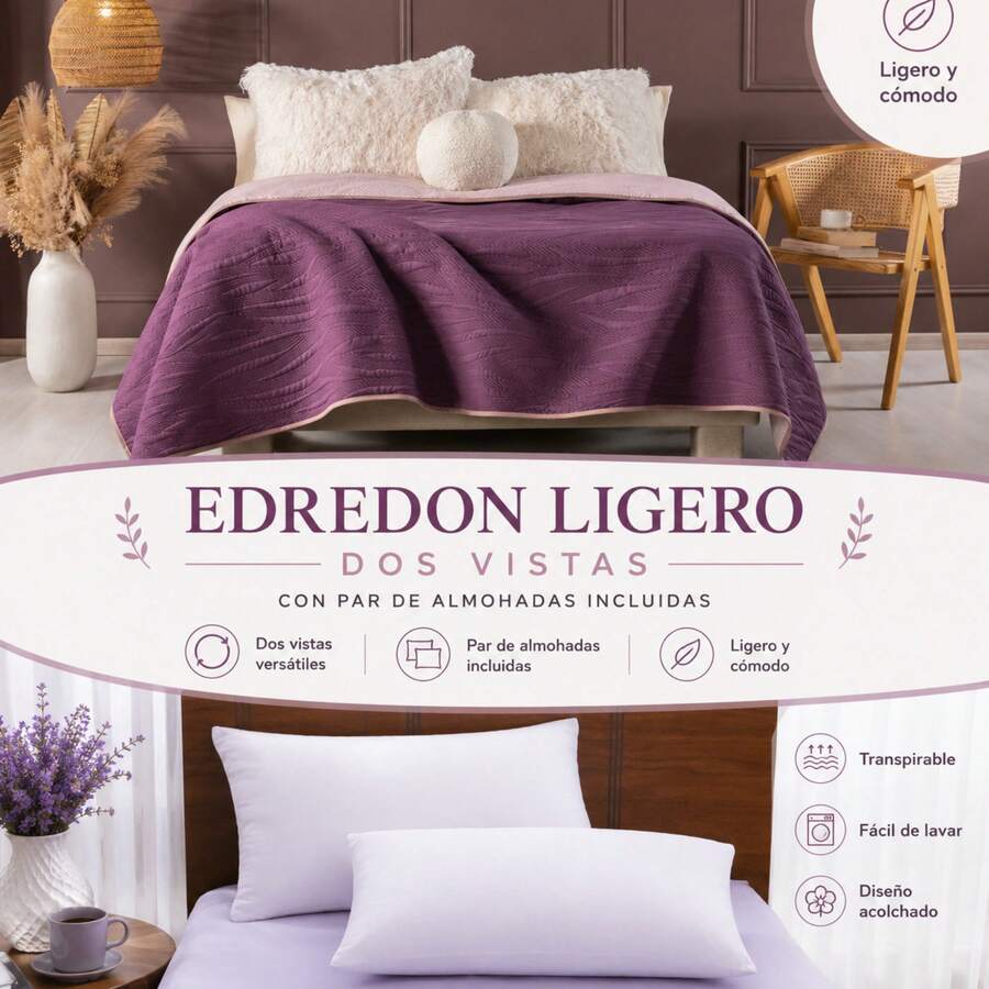Novo Lightweight Reversible Comforter + 2 Free Pillows – Comfort And Style In One Combo BEAUTTY HOME - Berry - View 1