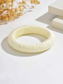 OOQ 1 pieza Pulsera circular de ratán minimalista para mujer, accesorio elegante, versátil y casual adecuado para uso diario, fiesta, regalo (tejido de ratán hecho a mano, forma y dirección aleatorias) - Blanco - Ver 6