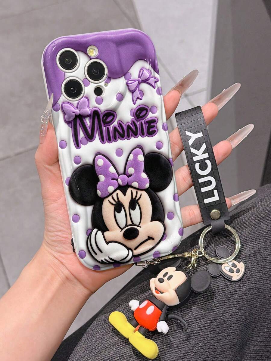 This Disney Mickey Mouse Lanyard Phone Case Is Fully Covered In TPU Material. It's Shockproof, Lightweight, And Compatible With IPhone17/16/11/13/15/15 Plus/15 Pro/15 Pro Max/12/14 Pro Max/11 Pro Max/12 Pro/12 Pro Max/13. This Phone Case Makes A Popular Birthday Gift Or Business Gift; It's Durable, Stain- And Fingerprint Resistant, And Suitable For Both Men And Women. The Set Also Includes A Mickey Mouse Phone Case And A Mickey Mouse Plush Bracelet. It's A Perfect Gift For Friends And Family. This Stylish Phone Case Is Fun, Lightweight, And Durable. IPhone17 Pro Max Phone Case, Minnie Mouse Phone Case. - trắng - Xem 1