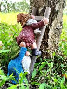 Outdoor Climbing Garden Gnome Statue Resin Fairy Garden Figurine Lawn Ornament Cute Dwarf Tree Climber Sculpture Yard Decor Patio Decor Backyard Decoration Flower Bed Accent Miniature Landscape Accessory - New Model - View 1