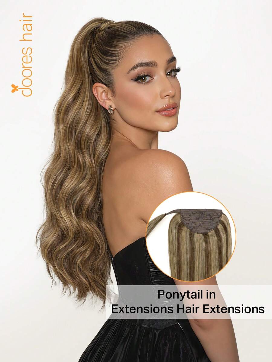 DOORES Invisible Ponytail Hair Extensions, Easy To Install, 100% Human Hair, Straight, 14-22 Inches, 75-90g, High Quality Remy Hair Extensions With Clips, Natural Look, Soft Touch - S4/27 - View 1