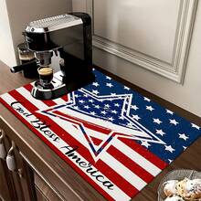 1pc Patriotic Pattern Printed Absorbent Dish Drying Mat, Espresso Machine Countertop Absorbent Mat, Sink Drain Mat, Soft Faucet Absorbent Mat, Sink Cup Mat, Kitchen & Bathroom Accessories - Multicolor - View 3