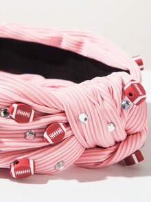 1pc Solid Color Sweet Sports Style Rhinestone Knotted Wide Headband, Gorgeous Luxury Creative Headpiece Suitable For Girls Outdoor Wear - FG1662 - Rugby - View 3