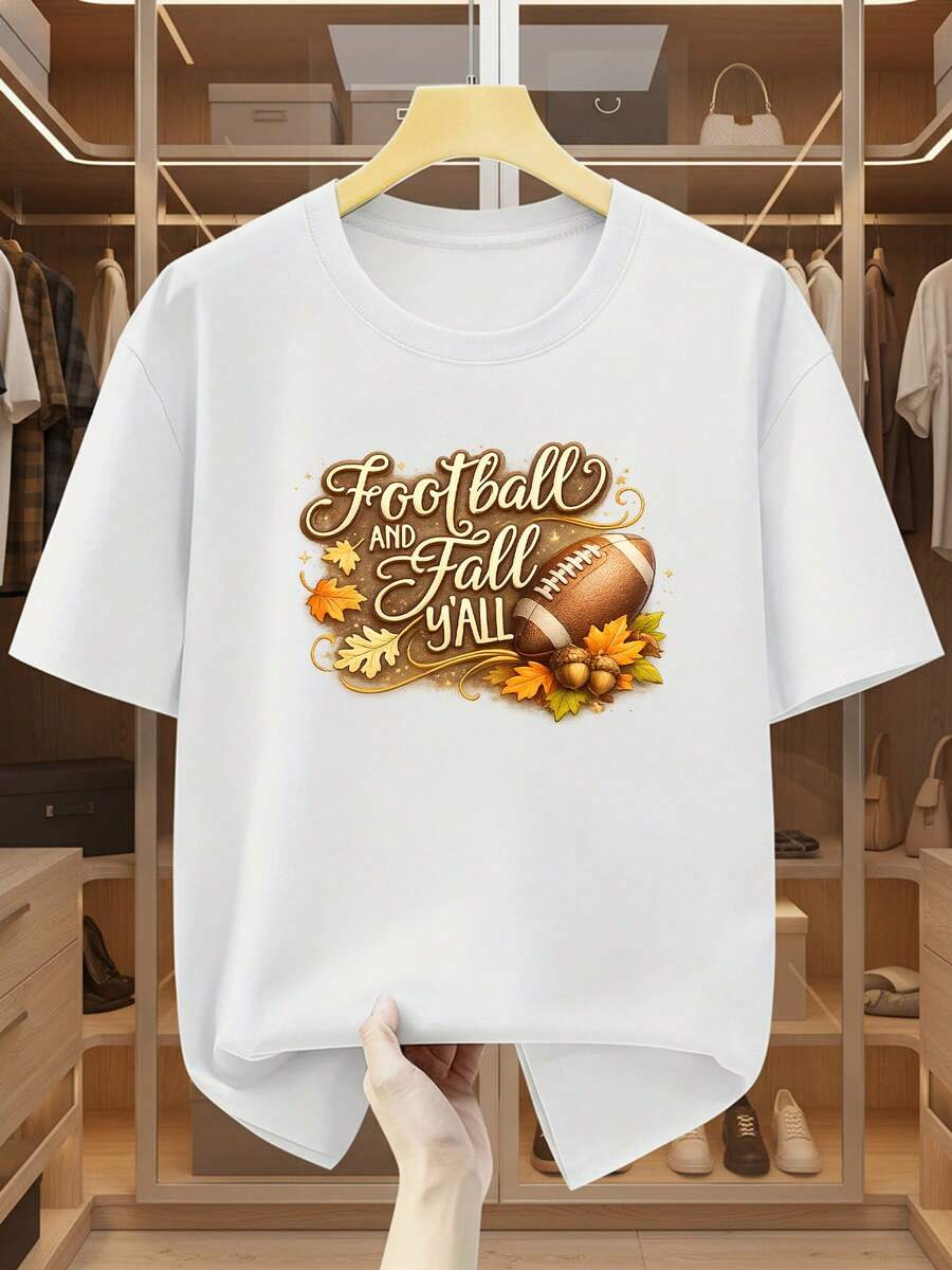 Camiseta de hombre talla grande 100% algodón con temática de fútbol americano y otoño. Resalta el deporte y el ambiente otoñal. Camiseta cómoda de manga corta para el verano. - Blanco - Ver 1