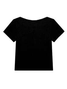 女款正肩短袖 T-shirt，優雅法式方領修身灰色上衣，休閒黑色夏季款，隨性風格 - 黑色 - 查看 3
