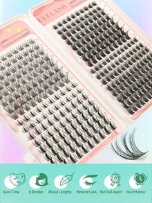 344pcs Curled Individual False Eyelashes, C/D MIX, Suitable For Natural Makeup, Lightweight & Dense, Cluster Design, Soft & Delicate, Ultra-Lightweight, Reusable, Segmented Lashes, Ideal For Beginners, Suitable For Daily, Wedding, Date, Party, Music Festival And Other Occasions - C/D MIX - View 4