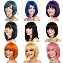 12 Inch Short Bob Wig, Straight Bangs, Heat-Resistant Synthetic Fiber Hair, Suitable For Women's Daily Natural Styling Parties, Summer Music Festivals, Y2K Style Role-Playing Costumes And Accessories, Halloween Gifts - Multicolor - View 2