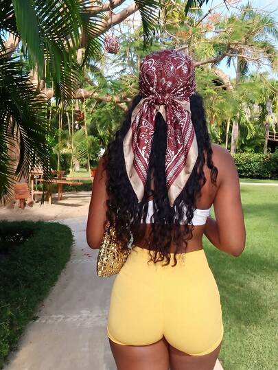 1 stuk dames zomer vakantiestijl bedrukte satijnen sjaal, nieuwe lente mode dames bandana, kan gebruikt worden als tailleband, verpakking decoratie, sjaal, hoofdband, haaraccessoire, ideaal voor styling