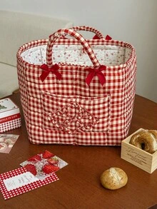 Red Quilted Large Capacity Storage Basket With Handle Clothe Storage Basket Laundry Storage Basket Home Storage Basket Dirty Clothe Storage Basket Design For Convenience And Practicality. A Practical Household Storage Basket, Suitable For Dirty Clothes, Home Decor, Children's Toys, Etc. Also Suitable For Storing And Organizing Laundry, Toys, Etc. Wardrobe Decoration, Portable Picnic Basket - Multicolor - View 11