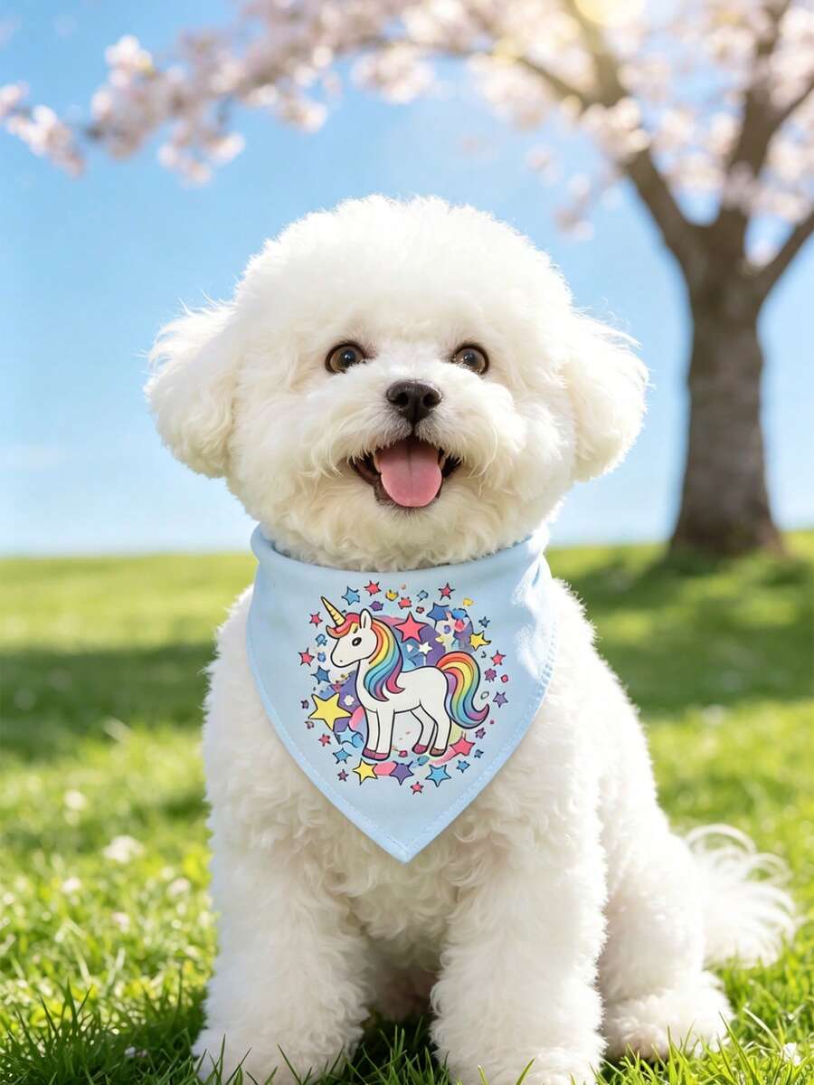 1 pezzo Bandana in poliestere morbida e confortevole con motivo cartoni animati, adatta per gatti e cani sia in casa che all'aperto - Blu - Visualizzare 1