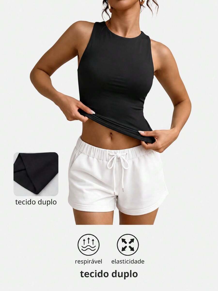 Women's Double-Layered Polyamide Blouse With Brazil World Cup Theme. Suitable For Evenings, Holidays, Vacations, Office, Home, Diaries, Birthday Parties, Dating, Homecoming, Travel, Brunch, Airport Wear, Sports And Fitness. - 黑色 - 查看 1