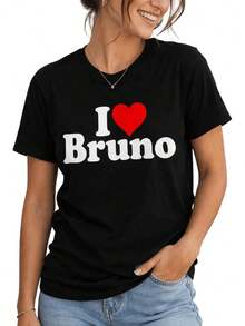 Camiseta Hecha a Mano "I Love Bruno", Camiseta de la Gira Romántica 2026, Mercancía del Concierto de Bruno, Camiseta Combinada para Mejores Amigos, Regalo para Amantes de los Conciertos, Multicolor, Unisex - Negro - Ver 1