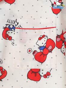 Sanrio Women's Pajama Set, Hello Kitty Short Sleeve Pocket Top And Bow Shorts Casual Loungewear Set - Apricot - View 5